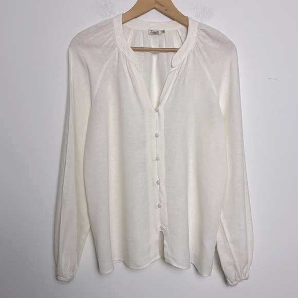 Faherty Naomi Romantic Soft Linen Blend Long Sleeve Poet Blouse Neutral Preppy - Picture 3 of 15